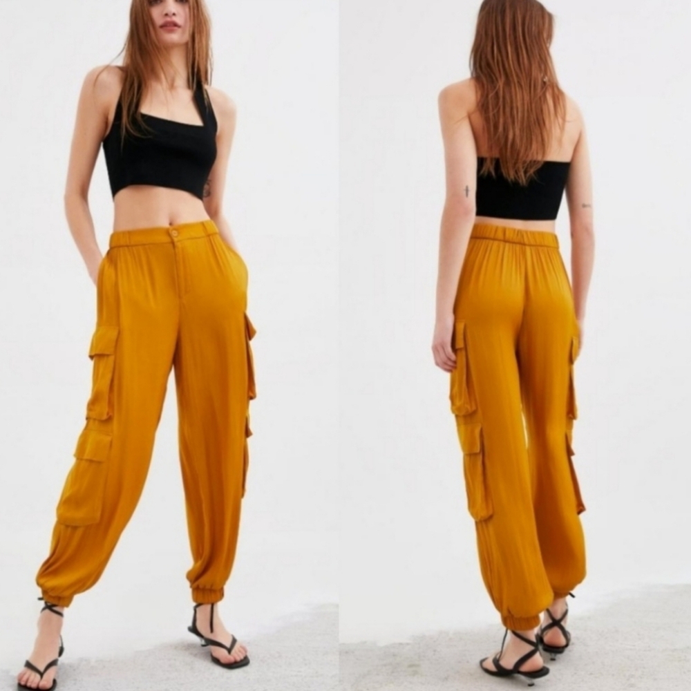 Zara Mustard Yellow High Waisted Satin‎ Jogger  Size L